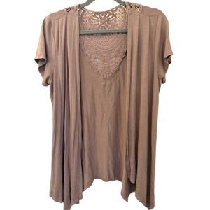 Apt. 9 Lace Back Cardigan Size L Taupe Boho Open Front Top